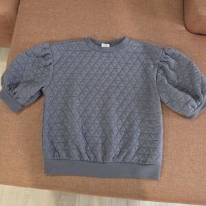 A New Day Women's Quilted Cottagecore Tulip Sleeve Top Shirt Blue Gray Size Xs